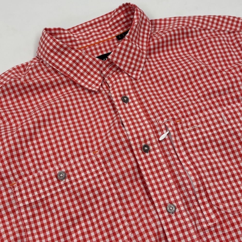 Orvis Men's L Red Gingham Short Sleeve Button Down Stretch Active Pocket Shirt
